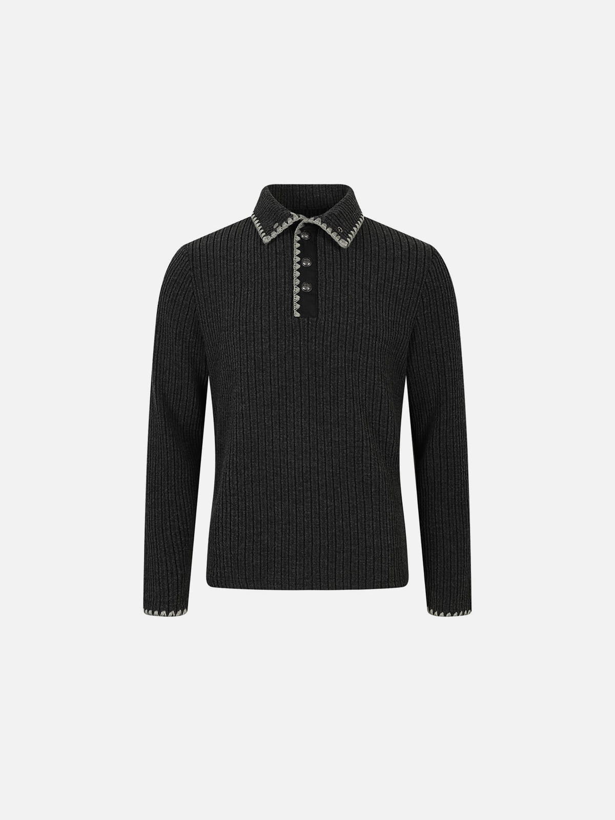 Contrast Stitch Polo Sweater Black - Aelfric Eden