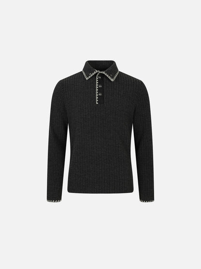 Contrast Stitch Polo Sweater Black - Aelfric Eden