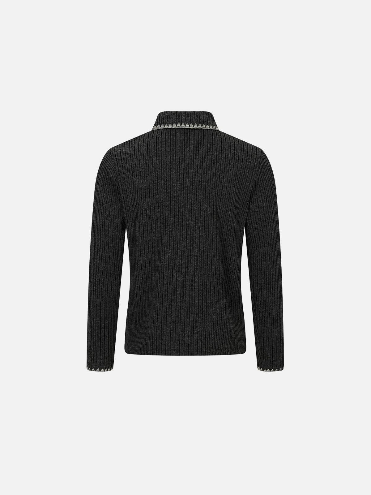 Contrast Stitch Polo Sweater Black - Aelfric Eden