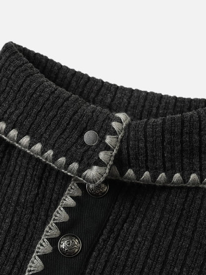 Contrast Stitch Polo Sweater Black - Aelfric Eden