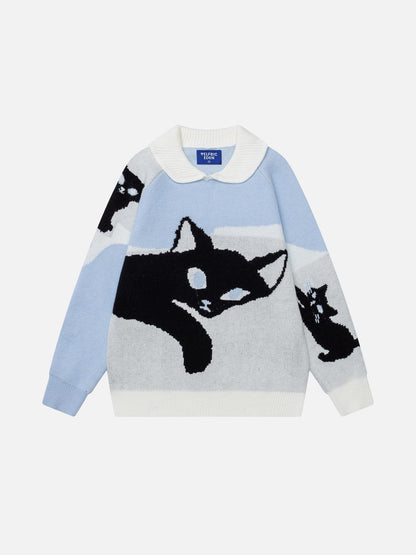 Cat Graphic Sweater Yellow - Aelfric Eden