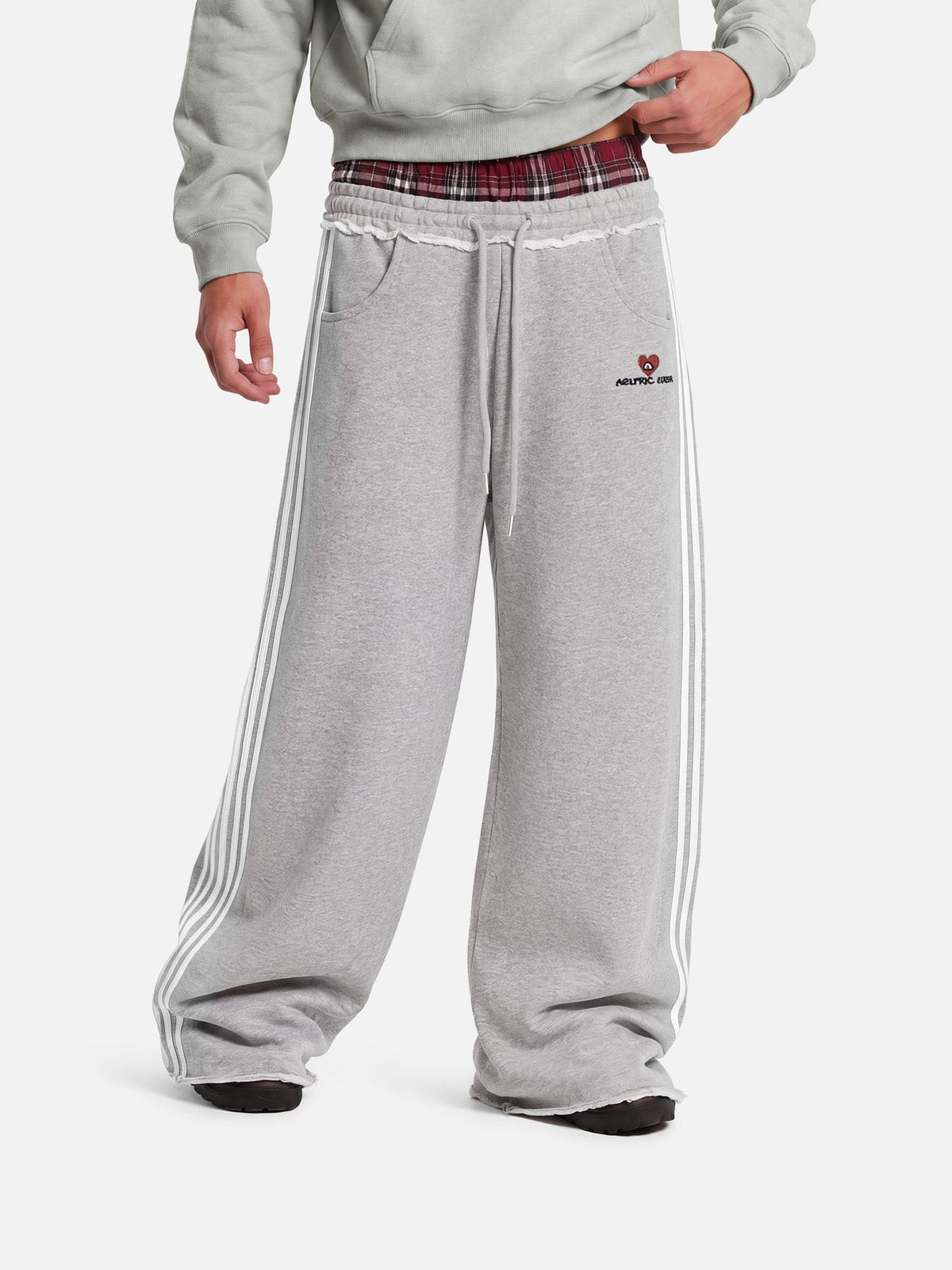 Plaid Patchwork Sweatpants Grey - Aelfric Eden