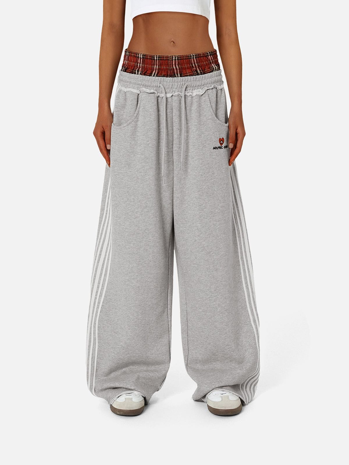 Plaid Patchwork Sweatpants Grey - Aelfric Eden