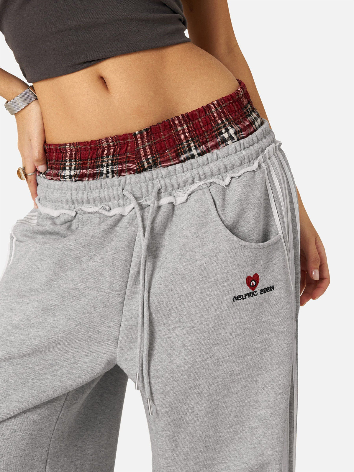 Plaid Patchwork Sweatpants Grey - Aelfric Eden