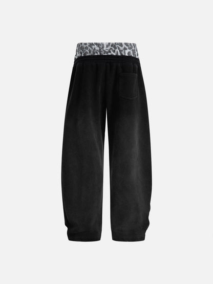 Leopard Double Waist Baggy Sweatpants Black - Aelfric Eden