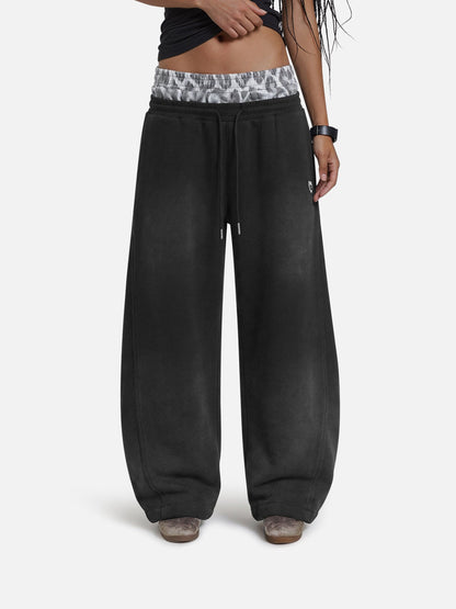 Leopard Double Waist Baggy Sweatpants Black - Aelfric Eden