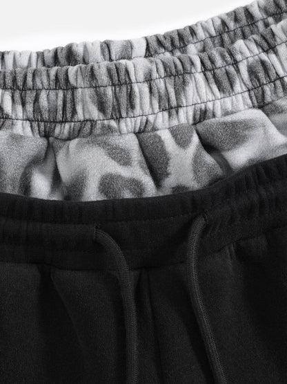 Leopard Double Waist Baggy Sweatpants Black - Aelfric Eden