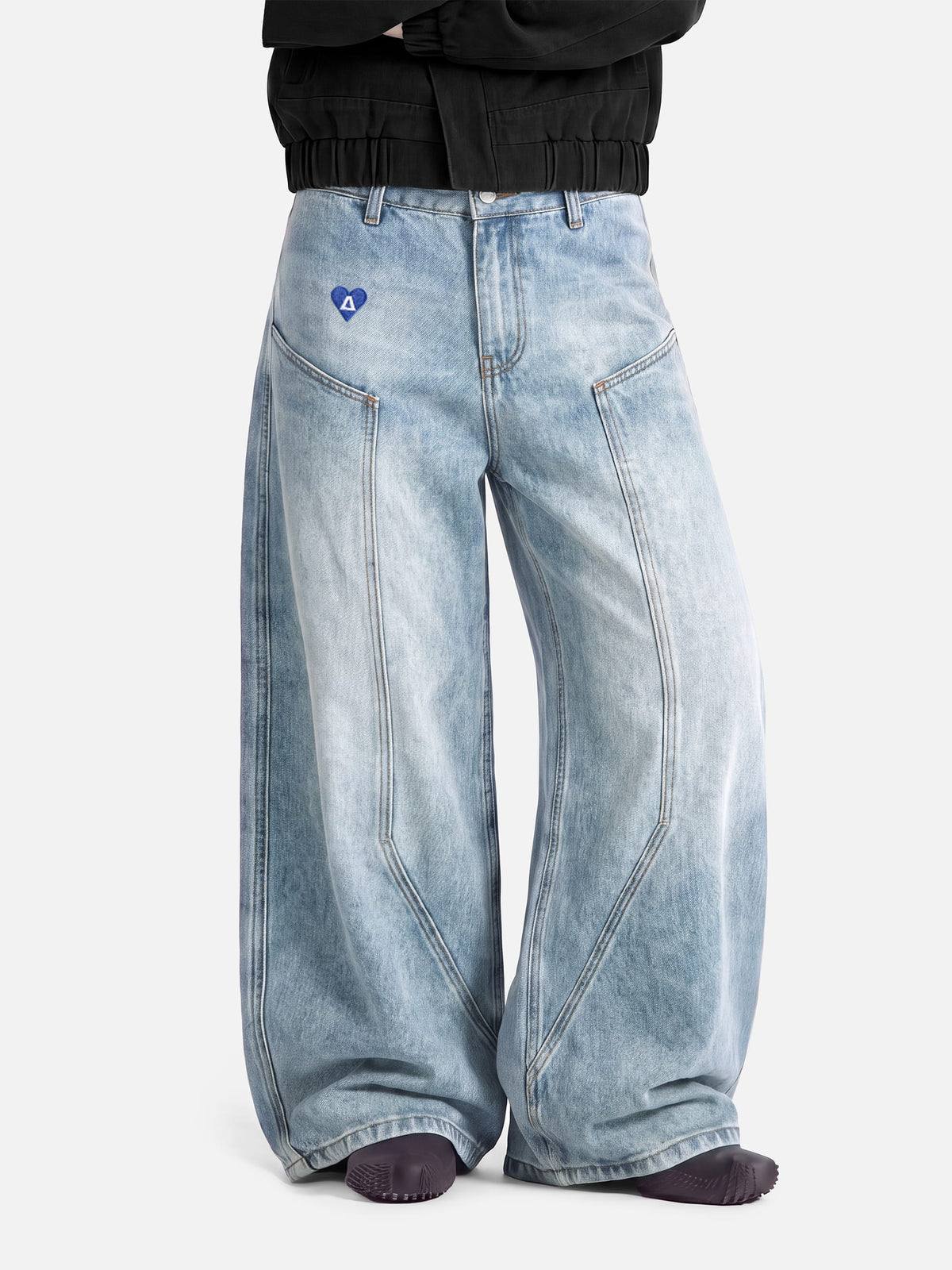 Seam Panel Baggy Barrel Jeans Blue - Aelfric Eden