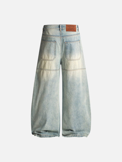 Washed Panel Baggy Barrel Jeans Blue - Aelfric Eden