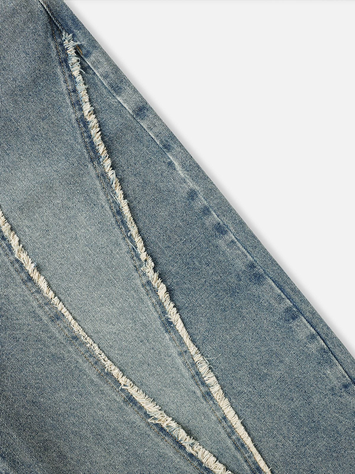 Fringe Patchwork Loose Jeans Blue - Aelfric Eden