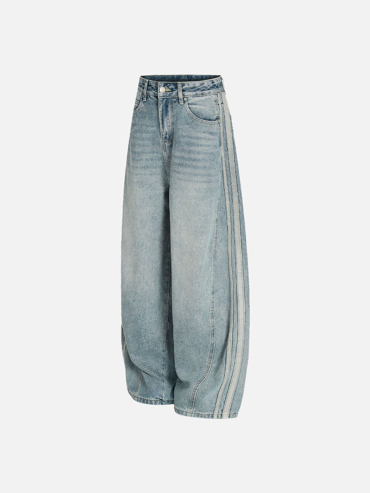 Stripe Whiskering Baggy Barrel Jeans Blue - Aelfric Eden