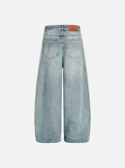Stripe Whiskering Baggy Barrel Jeans Blue - Aelfric Eden