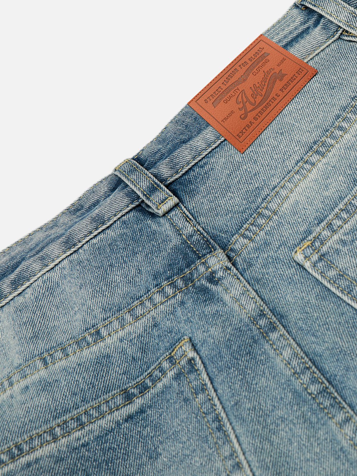 Stripe Whiskering Baggy Barrel Jeans Blue - Aelfric Eden