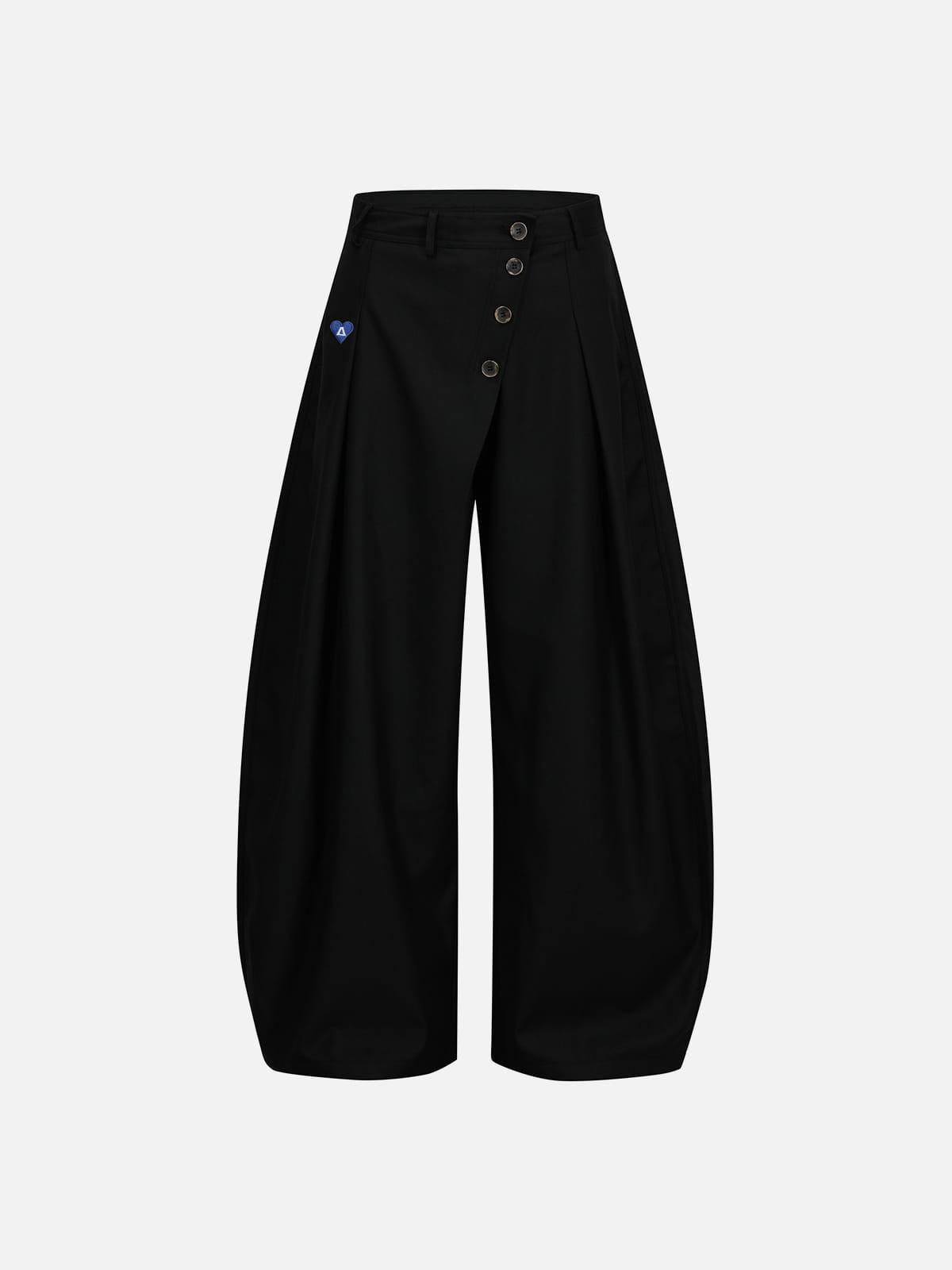 Asymmetric Button Baggy Barrel Pants Black - Aelfric Eden