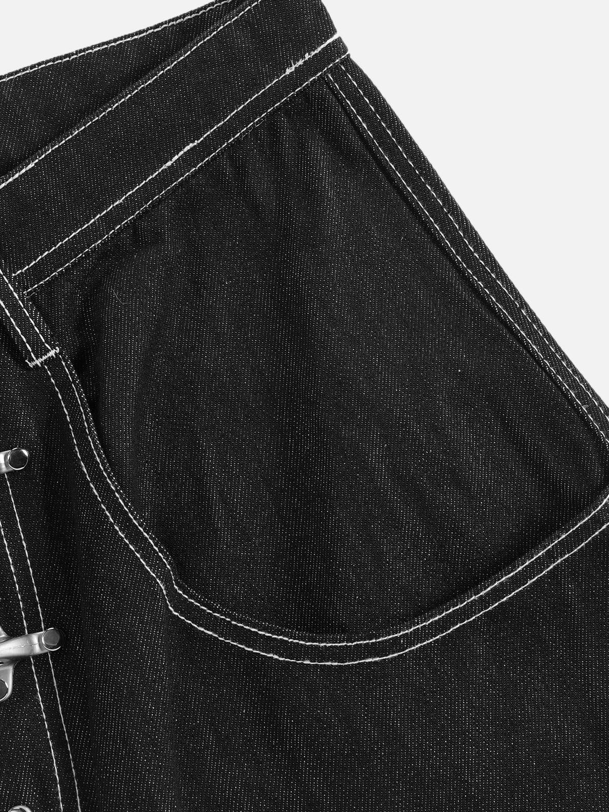 Metal Button Raw Baggy Barrel Jeans Black - Aelfric Eden