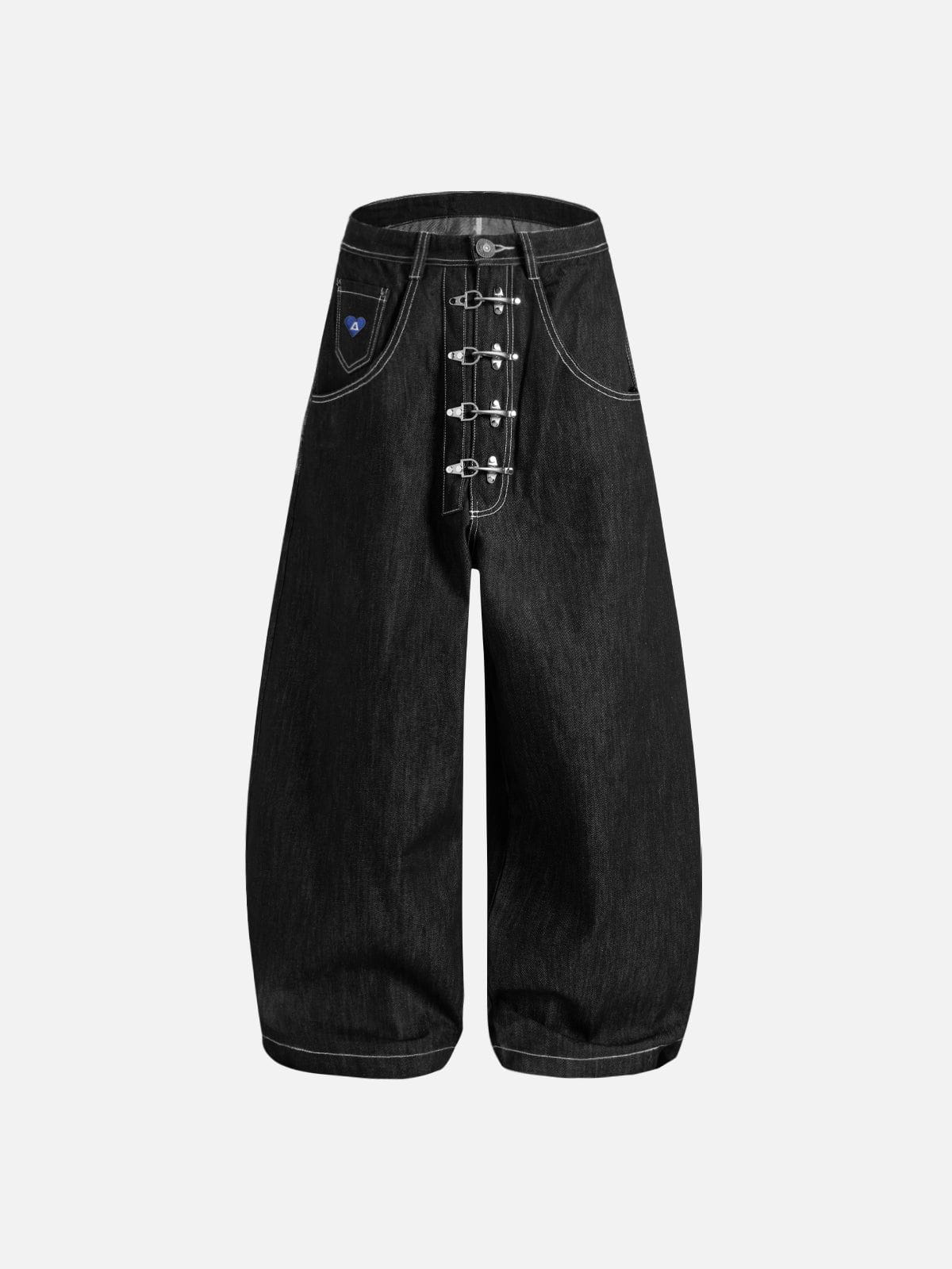Metal Button Raw Baggy Barrel Jeans Black - Aelfric Eden