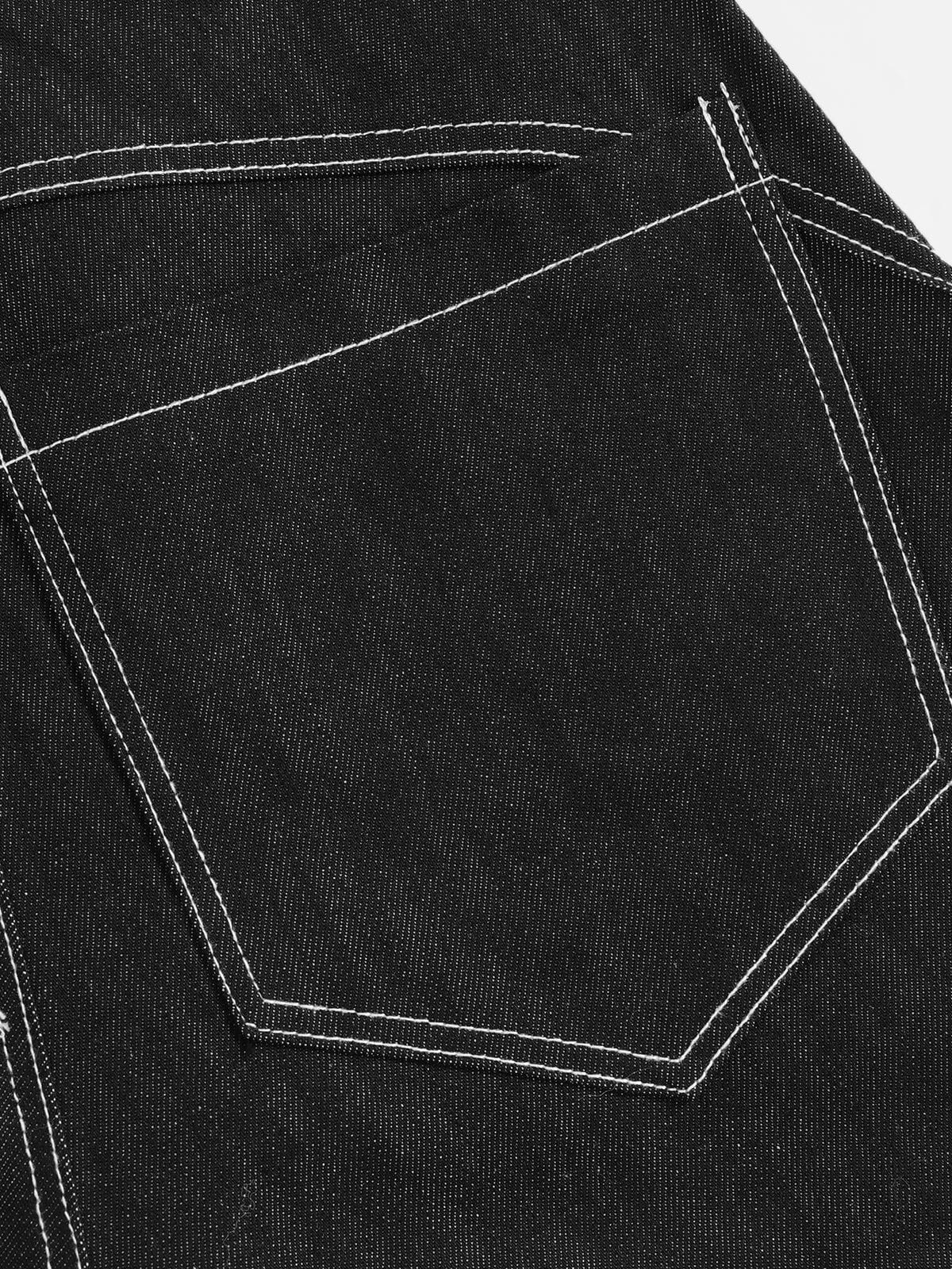 Metal Button Raw Baggy Barrel Jeans Black - Aelfric Eden