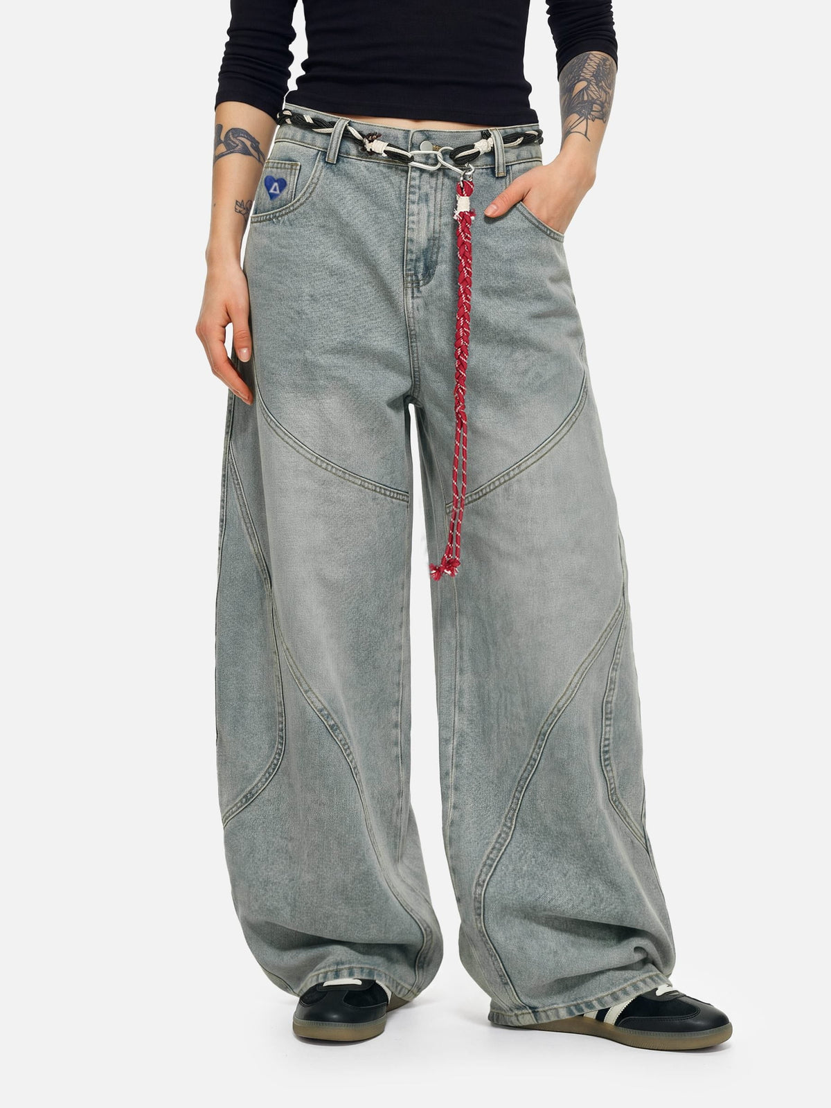Rope Washed Baggy Barrel Jeans Blue - Aelfric Eden
