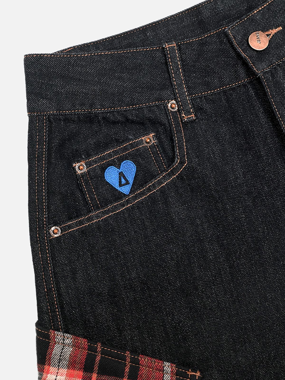 Plaid Pocket Barrel Loose Jeans Black - Aelfric Eden