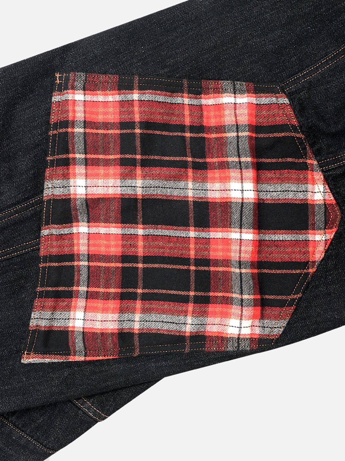Plaid Pocket Barrel Loose Jeans Black - Aelfric Eden