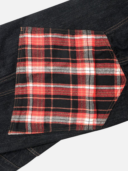 Plaid Pocket Barrel Loose Jeans Black - Aelfric Eden