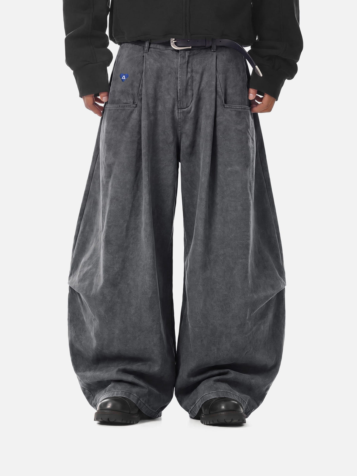 Pleated Pocket Baggy Barrel Pants Grey - Aelfric Eden