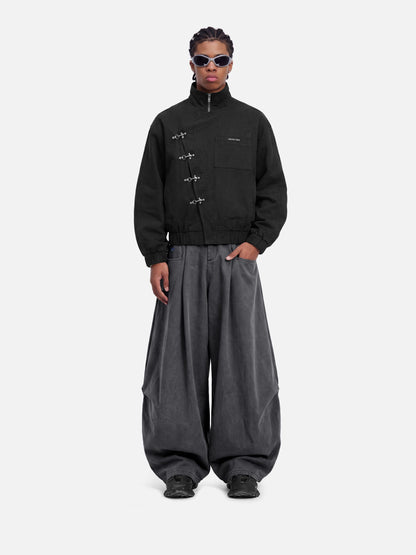 Pleated Pocket Baggy Barrel Pants Grey - Aelfric Eden