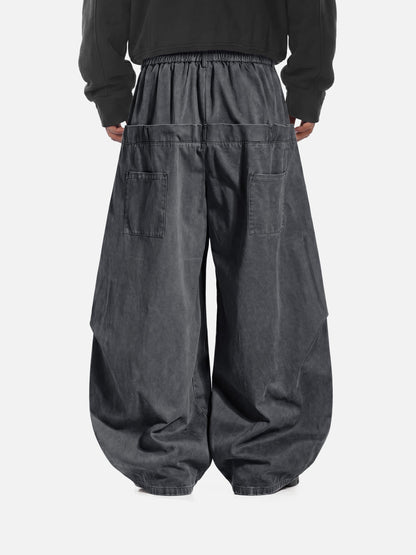 Pleated Pocket Baggy Barrel Pants Grey - Aelfric Eden