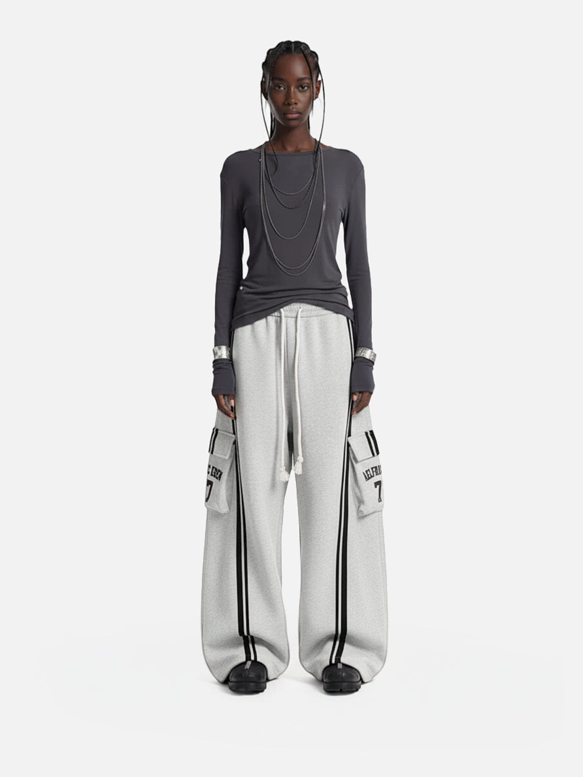 Stripe Panel Baggy Barrel Sweatpants Grey - Aelfric Eden