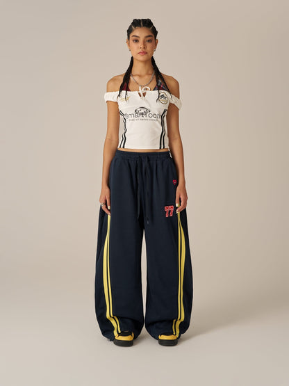 Stripe Baggy Barrel Sweatpants Dark Blue - Aelfric Eden