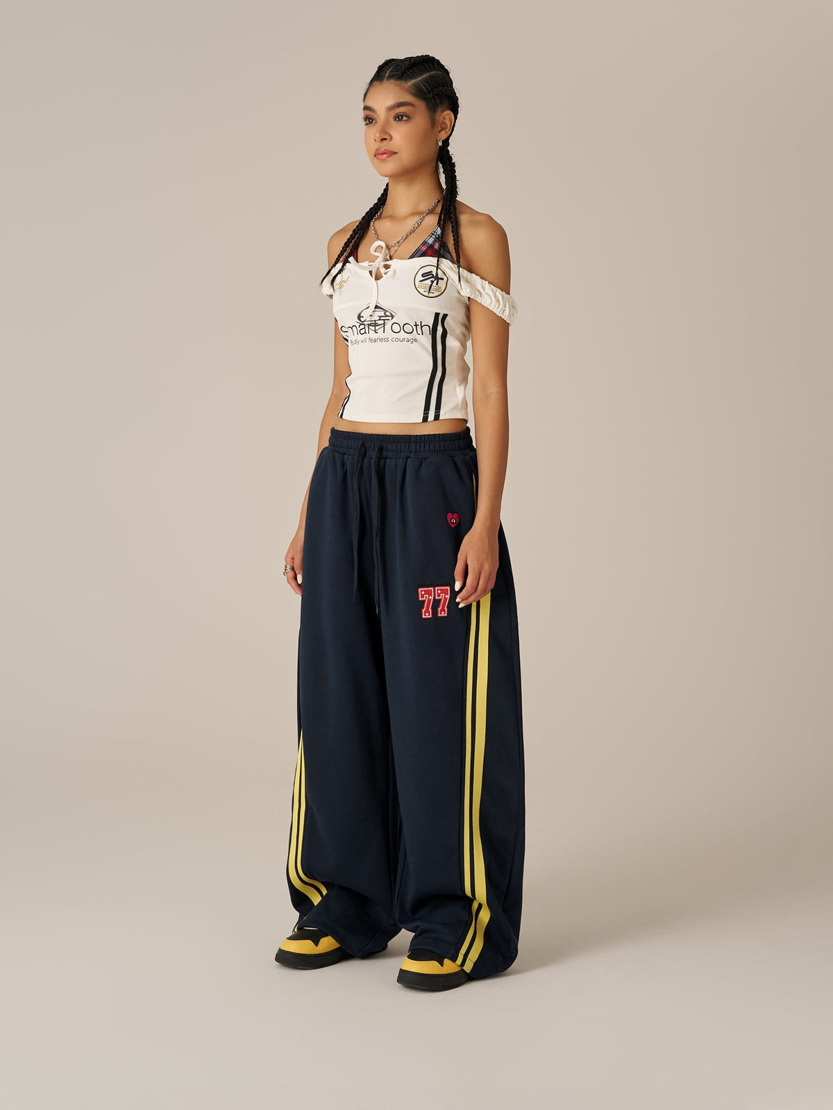 Stripe Baggy Barrel Sweatpants Dark Blue - Aelfric Eden