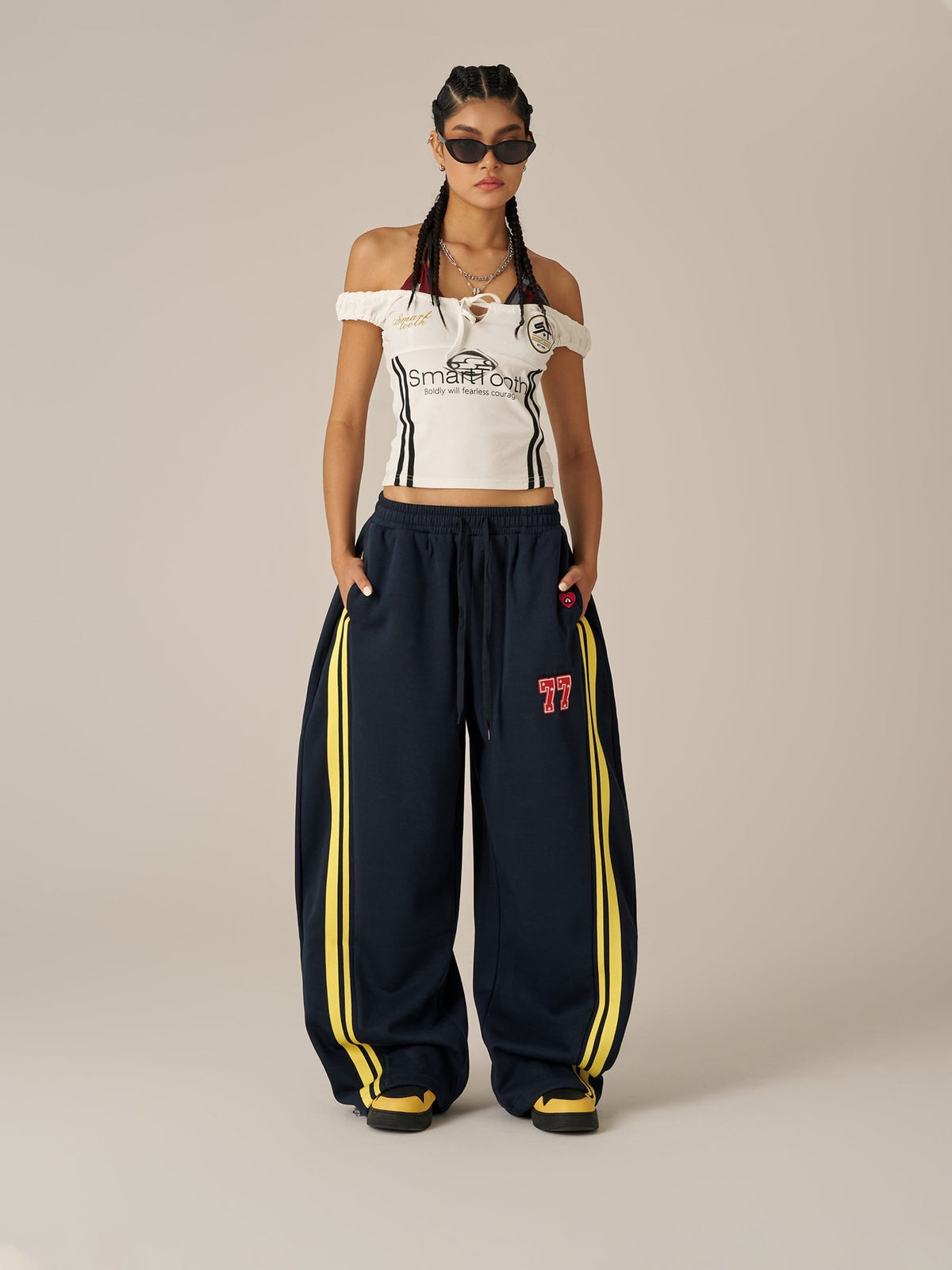 Stripe Baggy Barrel Sweatpants Dark Blue - Aelfric Eden