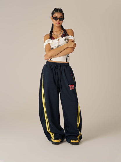 Stripe Baggy Barrel Sweatpants Dark Blue - Aelfric Eden