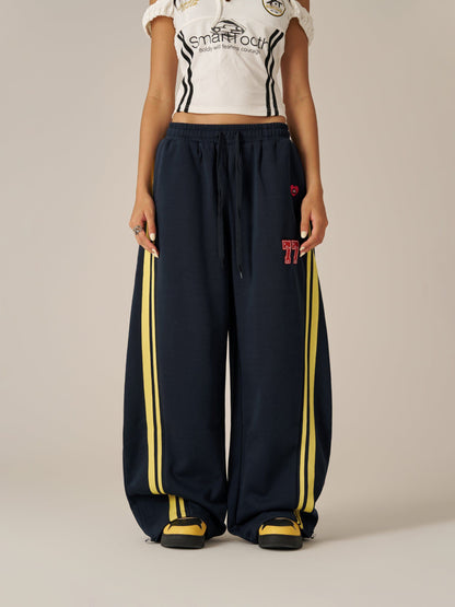Stripe Baggy Barrel Sweatpants Dark Blue - Aelfric Eden