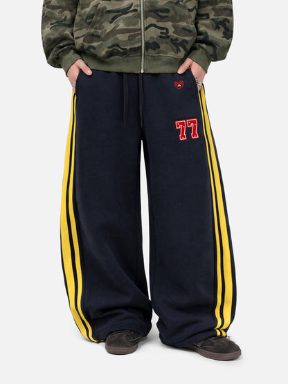Stripe Baggy Barrel Sweatpants Dark Blue - Aelfric Eden