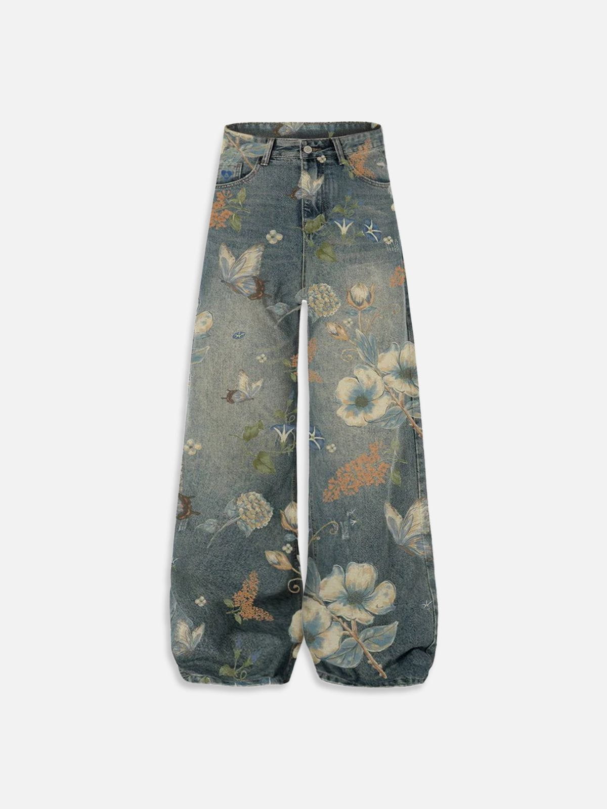 Plant Flower Print Jeans Blue - Aelfric Eden
