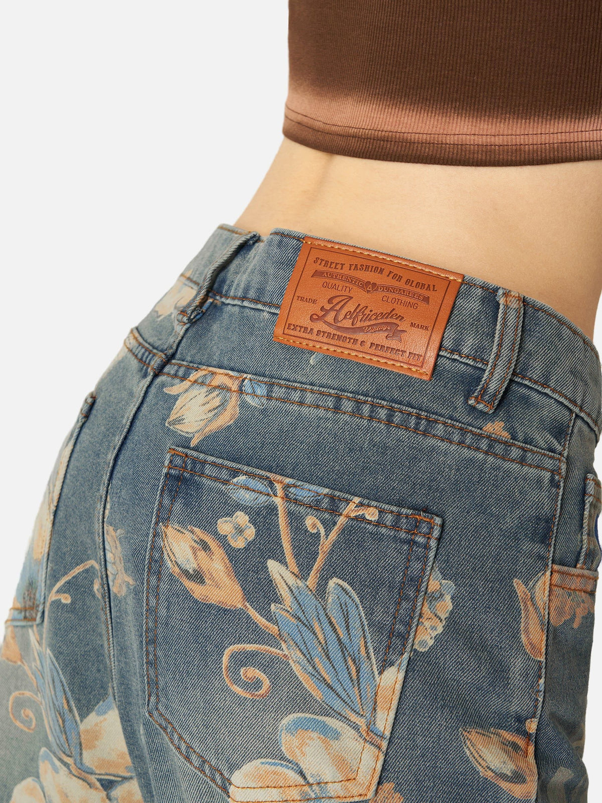 Plant Flower Print Jeans Blue - Aelfric Eden