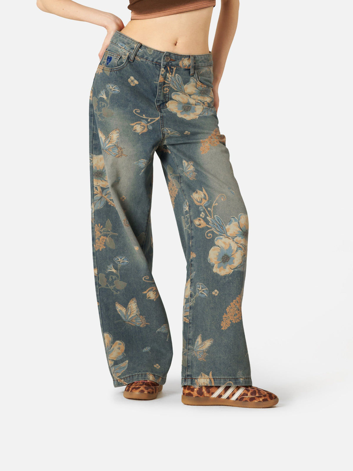 Plant Flower Print Jeans Blue - Aelfric Eden