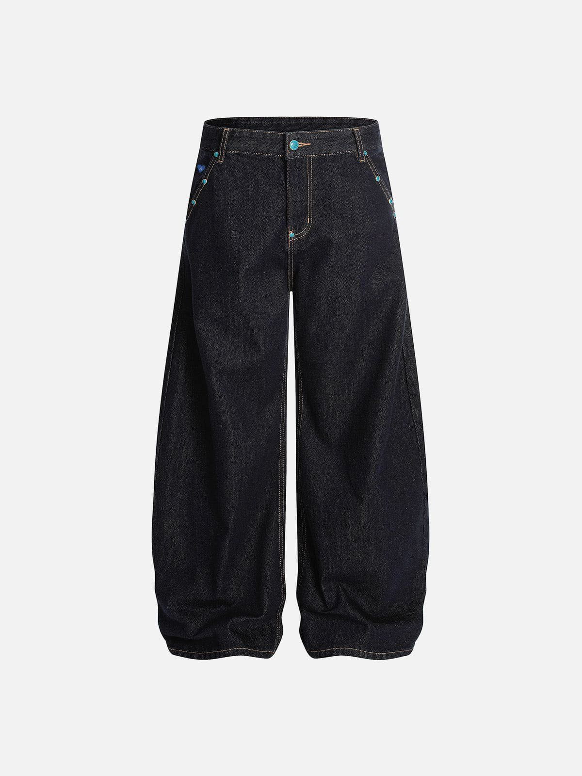 Baggy Barrel Rivet Raw Jeans Black - Aelfric Eden