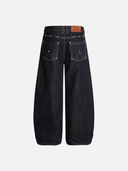 Baggy Barrel Rivet Raw Jeans Black - Aelfric Eden