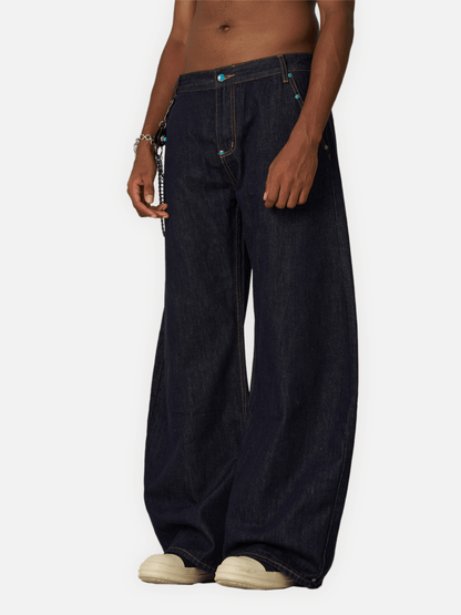 Baggy Barrel Rivet Raw Jeans Black - Aelfric Eden