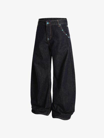 Baggy Barrel Rivet Raw Jeans Black - Aelfric Eden