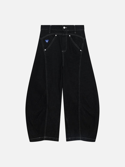Wrinkle Baggy Barrel Jeans Black - Aelfric Eden