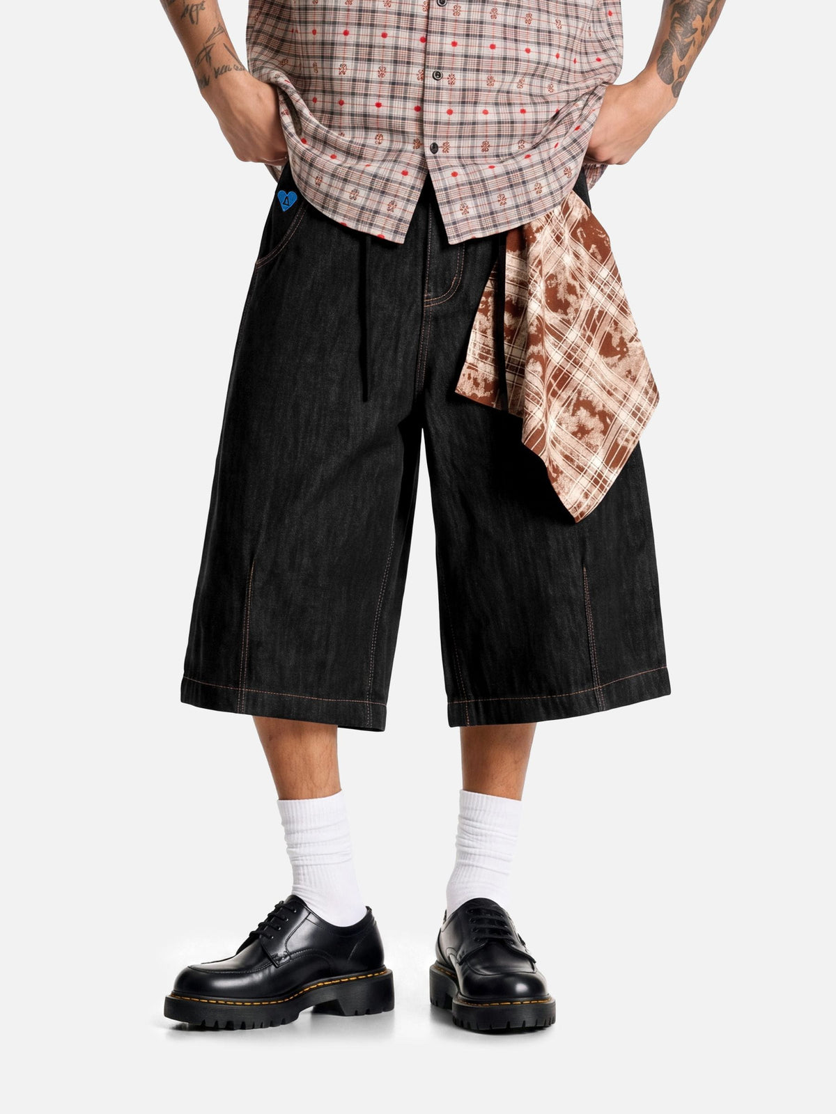 Detachable Kerchief Baggy Longline Jorts Black - Aelfric Eden