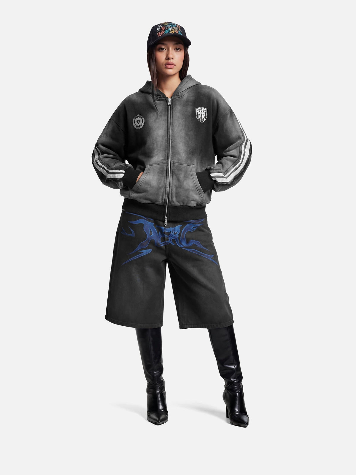 Flame Graphic Jorts Black - Aelfric Eden
