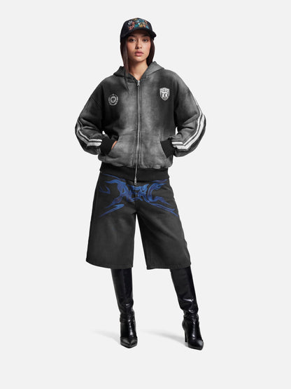 Flame Graphic Jorts Black - Aelfric Eden