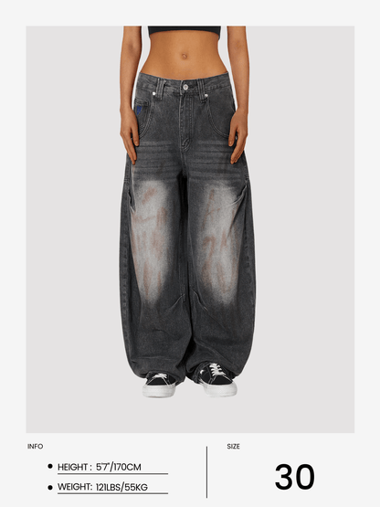 Wrinkle Loose Barrel Jeans Black - Aelfric Eden
