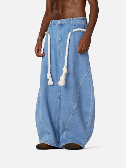 Super Baggy Drawstring Waist Jeans Light Blue - Aelfric Eden