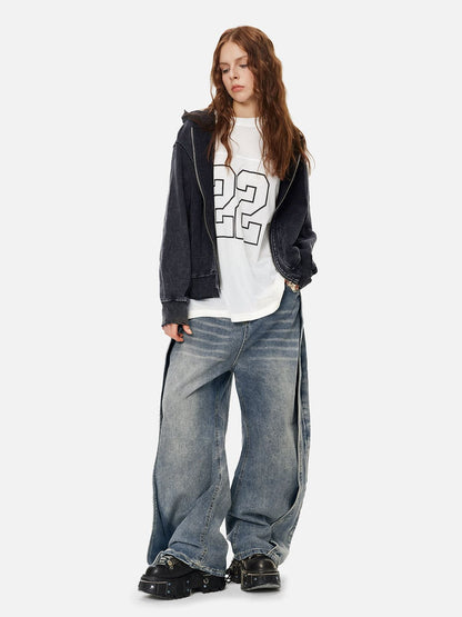 Deconstruction Patchwork Washed Loose Jeans Blue - Aelfric Eden