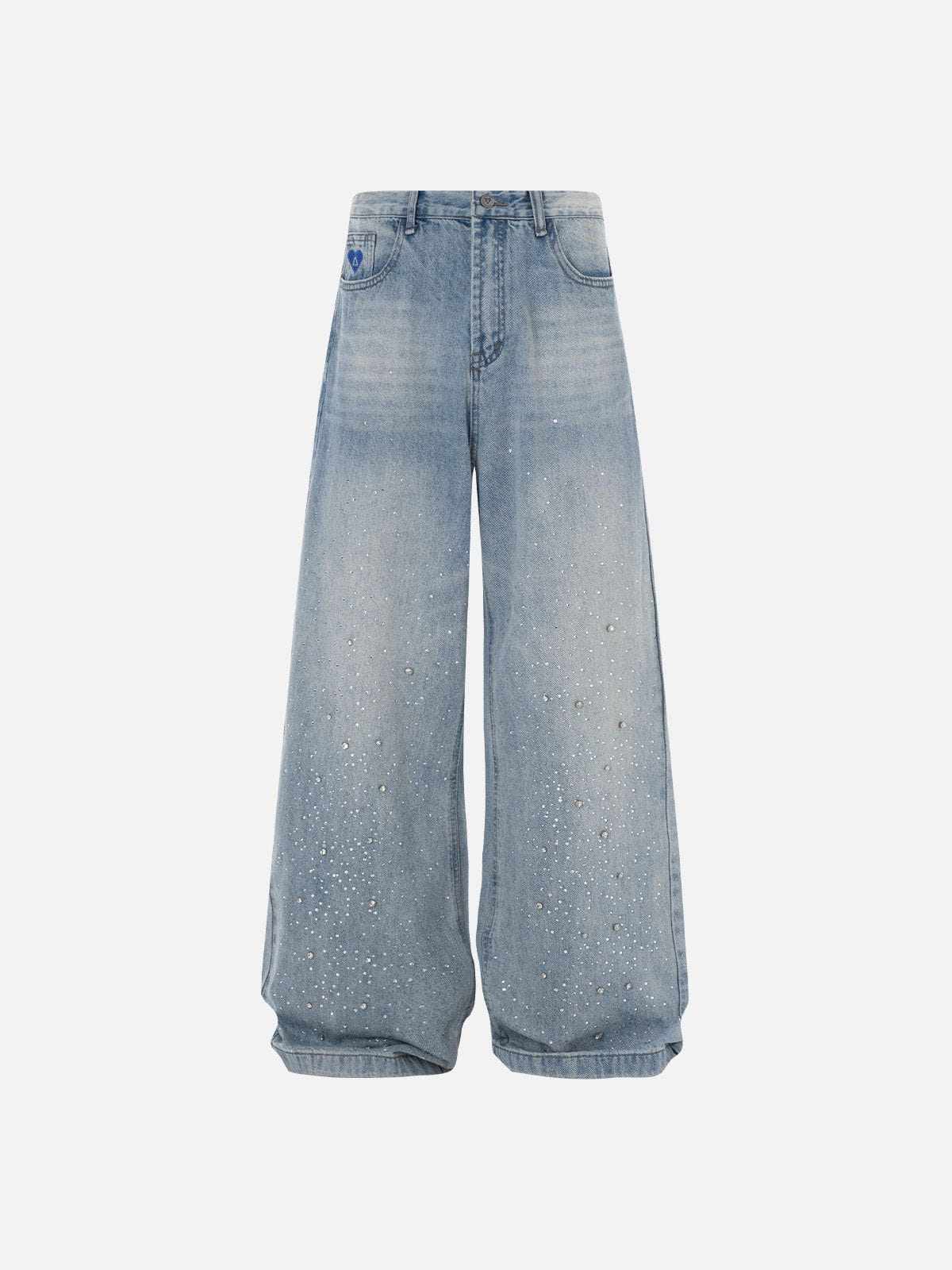 Rhinestone Application Loose Jeans Blue - Aelfric Eden